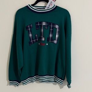 Limited Too Green Sweatshirt with Plaid Accents